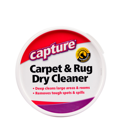 Capture Carpet & Rug Dry Cleaner powder 2.5lb pail container on a white background top down. 