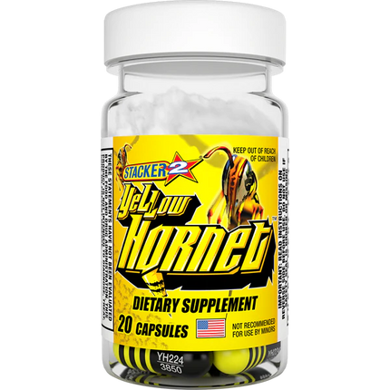 Stacker 2 Yellow Hornet Extreme Energizer Capsules, 20 Ct Bottle, Ephedra-Free High-Performance Energy & Metabolism Support, 300MG Caffeine per Capsule!