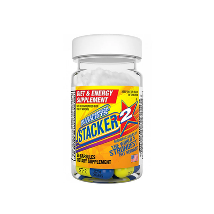 Stacker 2 diet and energy supplement bottle on a white background