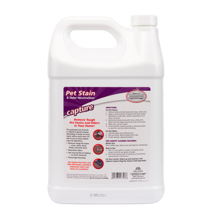Capture Pet stain remover 1 Gallon, container with purple label on a white background