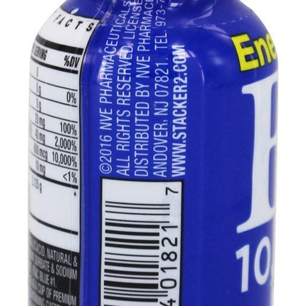 Blue energy drink bottle with visible branding and nutritional information.
