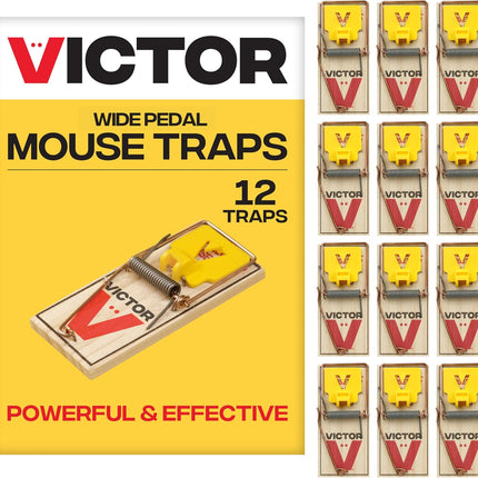 Victor Mouse Traps M035-12, Plastic Pedal, Sustainably Sourced FSC Wood, Wooden Mouse Traps, 12 Pack