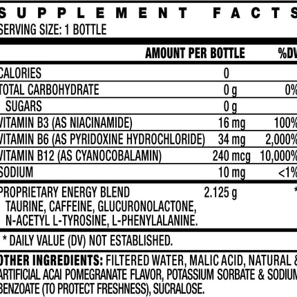Stacker 2 B12 Energy Shots, Acai Pomegranate, 12‑Pack, 2 oz Bottles, High-Potency Vitamin B12 Energy Boost, Sugar-Free & Zero Calories