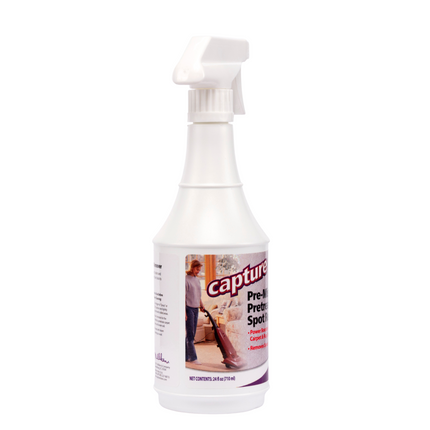 Spray bottle labeled 'Capture Pre-Mist Soil Release Carpet Cleaner 24 fluid ounces' on a white background