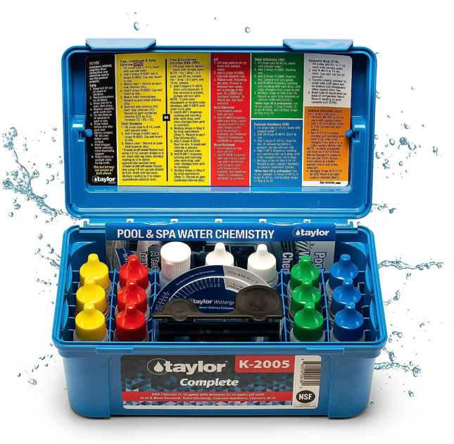 Taylor K2005 High Range Swimming Pool Total and Free Chlorine Bromine Alkalinity Calcium Hardness Base and Acid Demand pH DP Test Kit