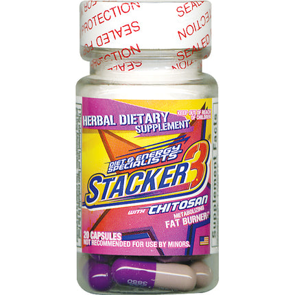 Stacker 3 Metabolizing Fat Burner with Chitosan, 20 Ct Bottle, Advanced Ephedra-Free Energy & Fat-Loss Support Supplement