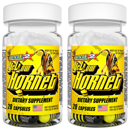 Stacker 2 Yellow Hornet Extreme Energizer Capsules, 20 Ct Bottle, Ephedra-Free High-Performance Energy & Metabolism Support, 300MG Caffeine per Capsule!
