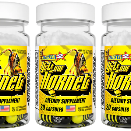 Stacker 2 Yellow Hornet Extreme Energizer Capsules, 20 Ct Bottle, Ephedra-Free High-Performance Energy & Metabolism Support, 300MG Caffeine per Capsule!