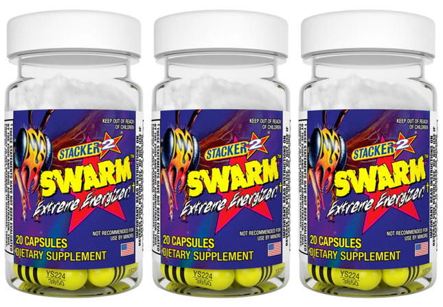 Stacker 2 Yellow Swarm Extreme Energizer Capsules, 20 Ct Bottle, Ephedra-Free High-Potency Energy & Metabolism Support, Pack of 3, 60 Pills Total
